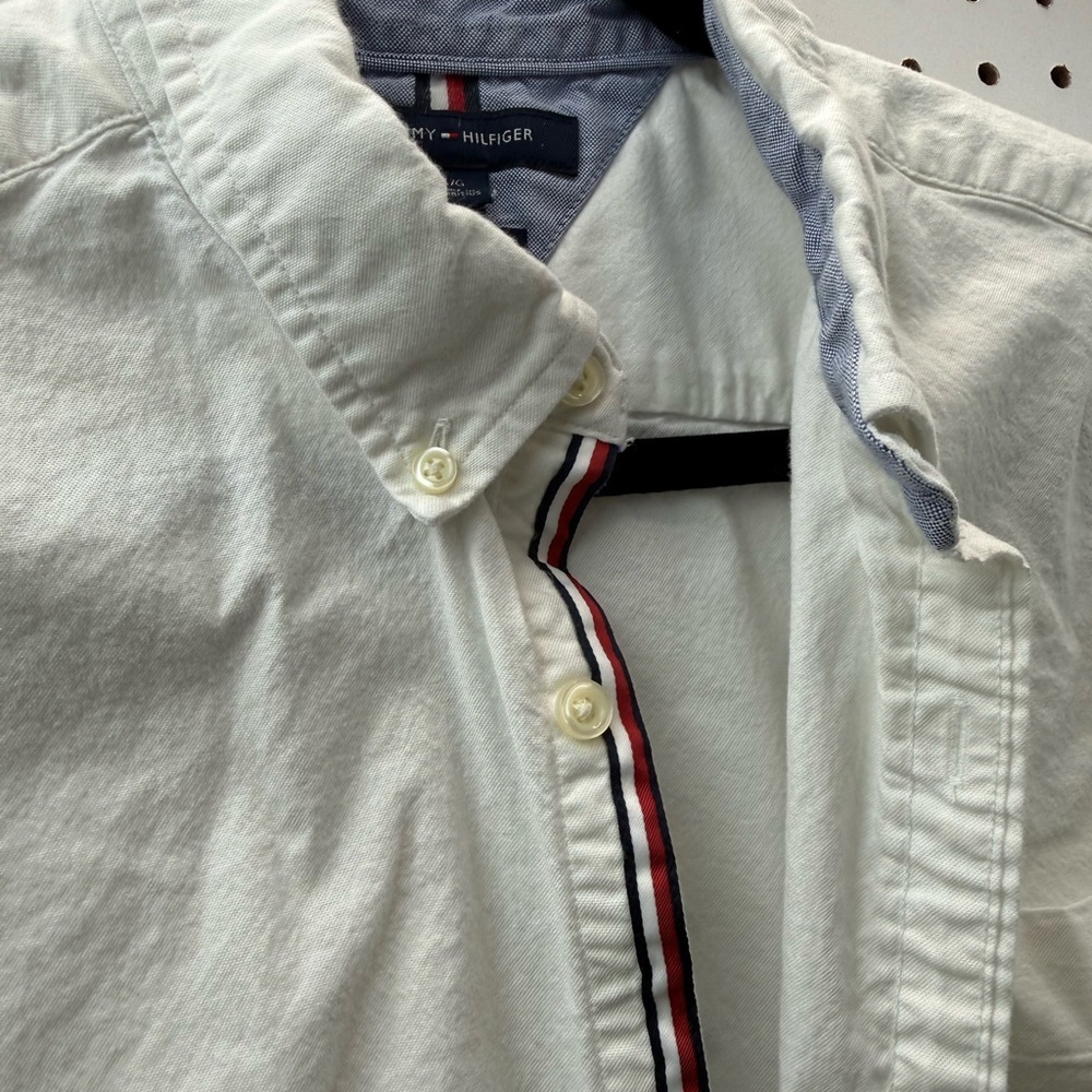 VTG Tommy Hilfger white size large slim 100% cotton shirt USA Easter Spring - Picture 3 of 7
